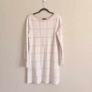 Tahari Cream Knit Windowpane Long-Sleeve sweater Dress size M feminine chic